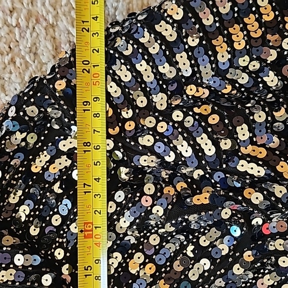 NWT Prima blue Black Silver Sparkle Sequined Peplom Vneck Shirt Blouse Top XXL - Picture 10 of 10